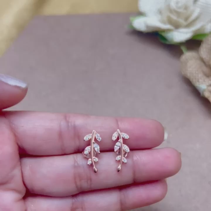 Rose Gold polished Leafy Charm Earrings